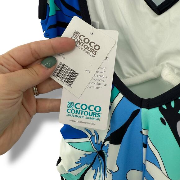 NEW Coco Reef Blue White Floral One Piece Swimsuit Size 12 Bra Size 36C NWT - Picture 9 of 11